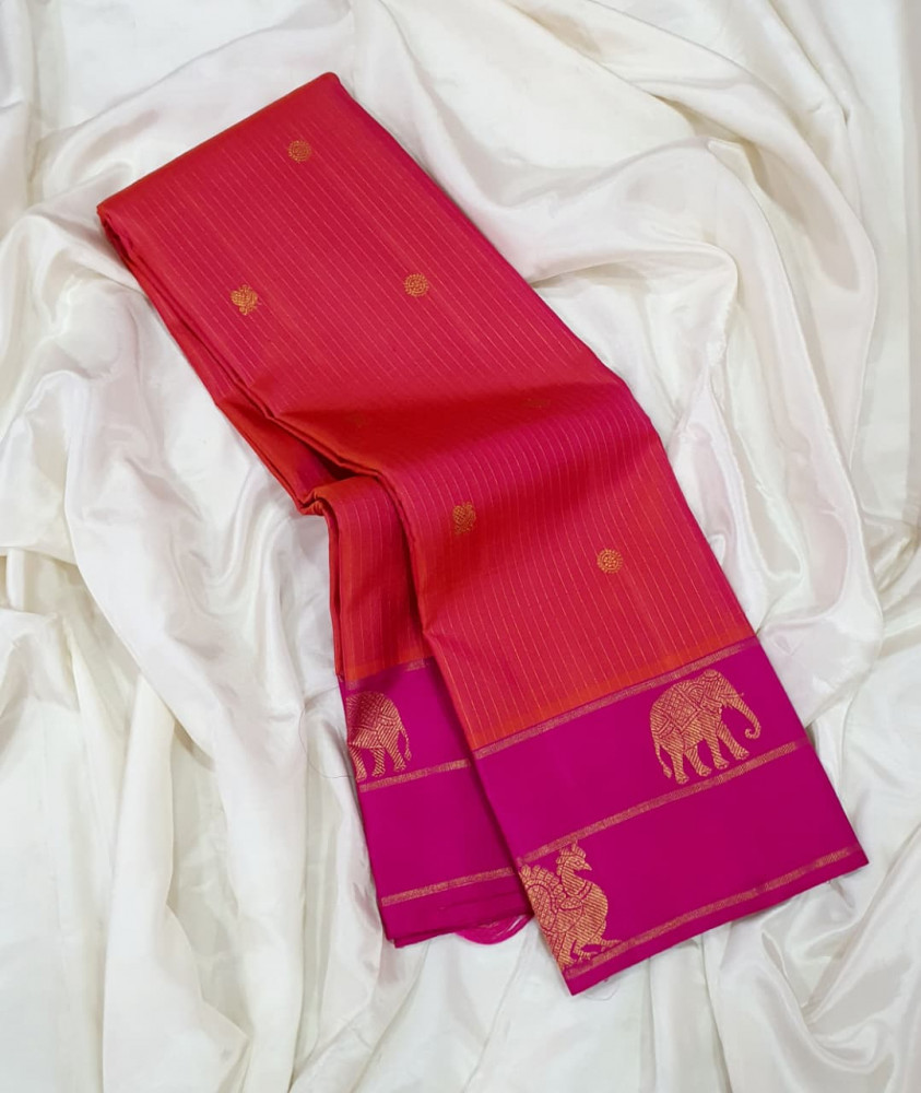Image of Kanchipuram Pure Silk Vaira Osai Dual Border Saree