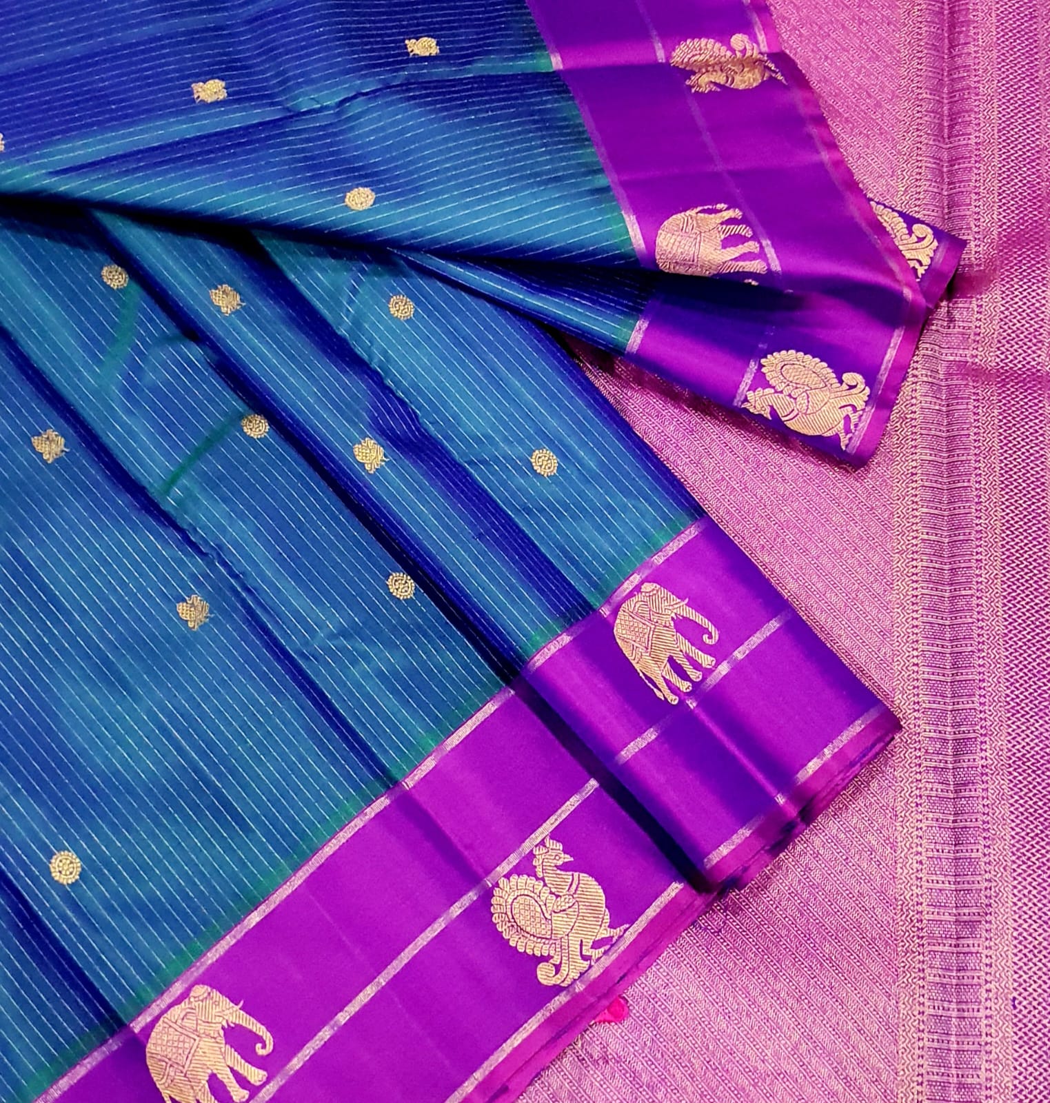 Kanchipuram Pure Silk Vaira Osai Dual Border Saree