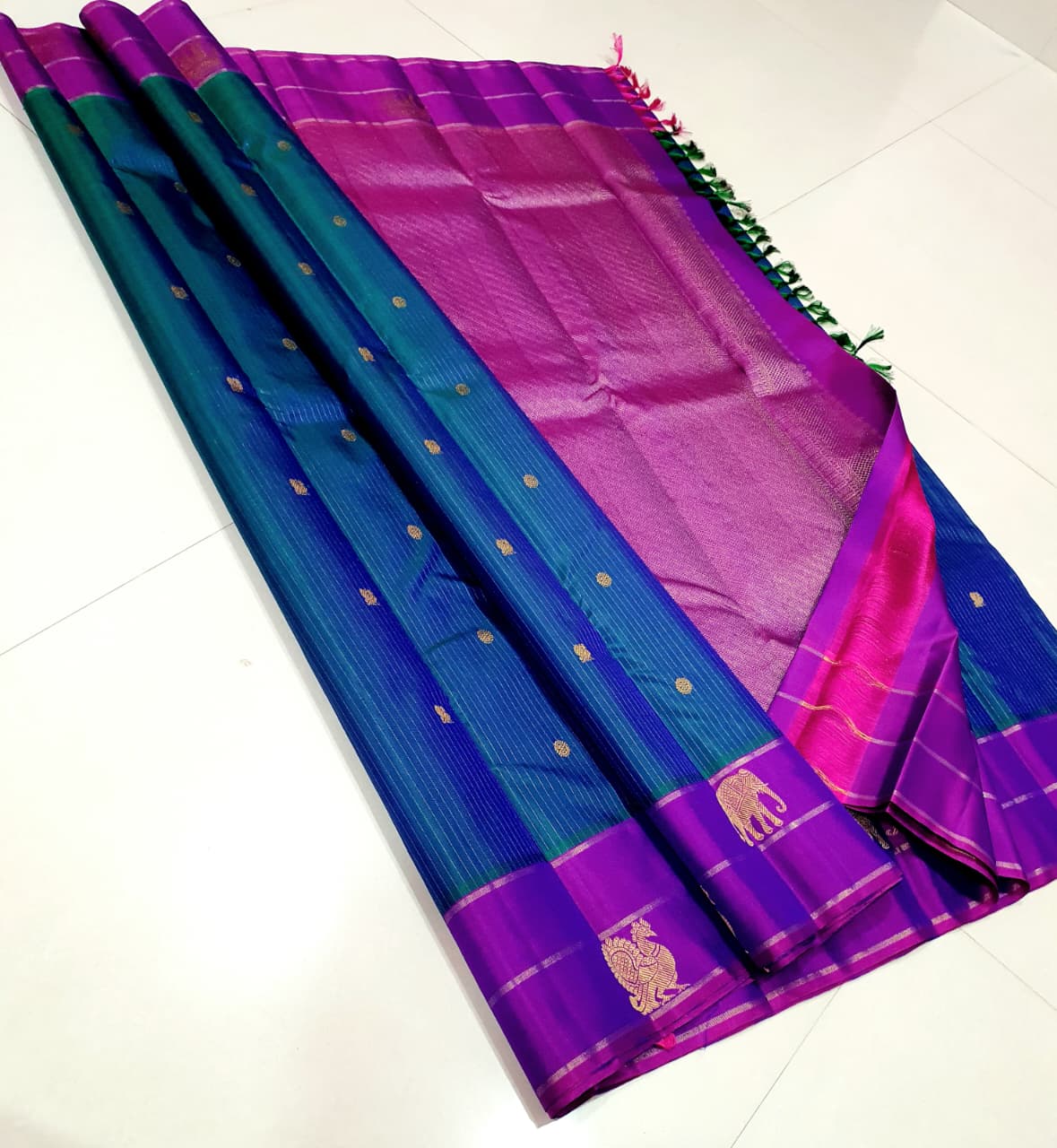 Kanchipuram Pure Silk Vaira Osai Dual Border Saree