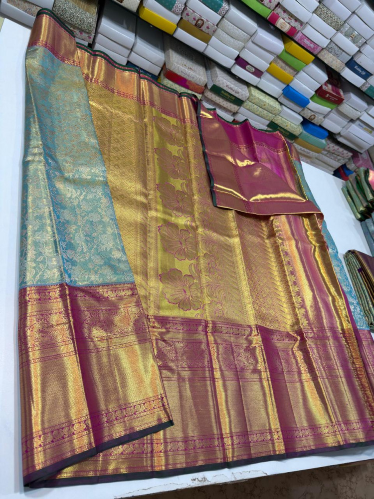 Image of Pure Kanchipuram Handloom Tissue Brocade Silk Saree