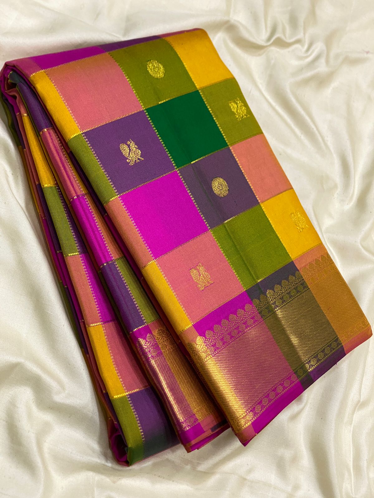 Kanchipuram Pure Silk Checks Design Saree