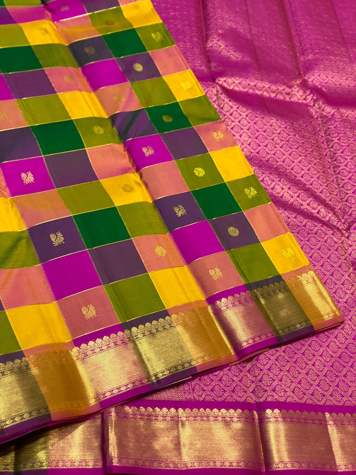 Kanchipuram Pure Silk Checks Design Saree