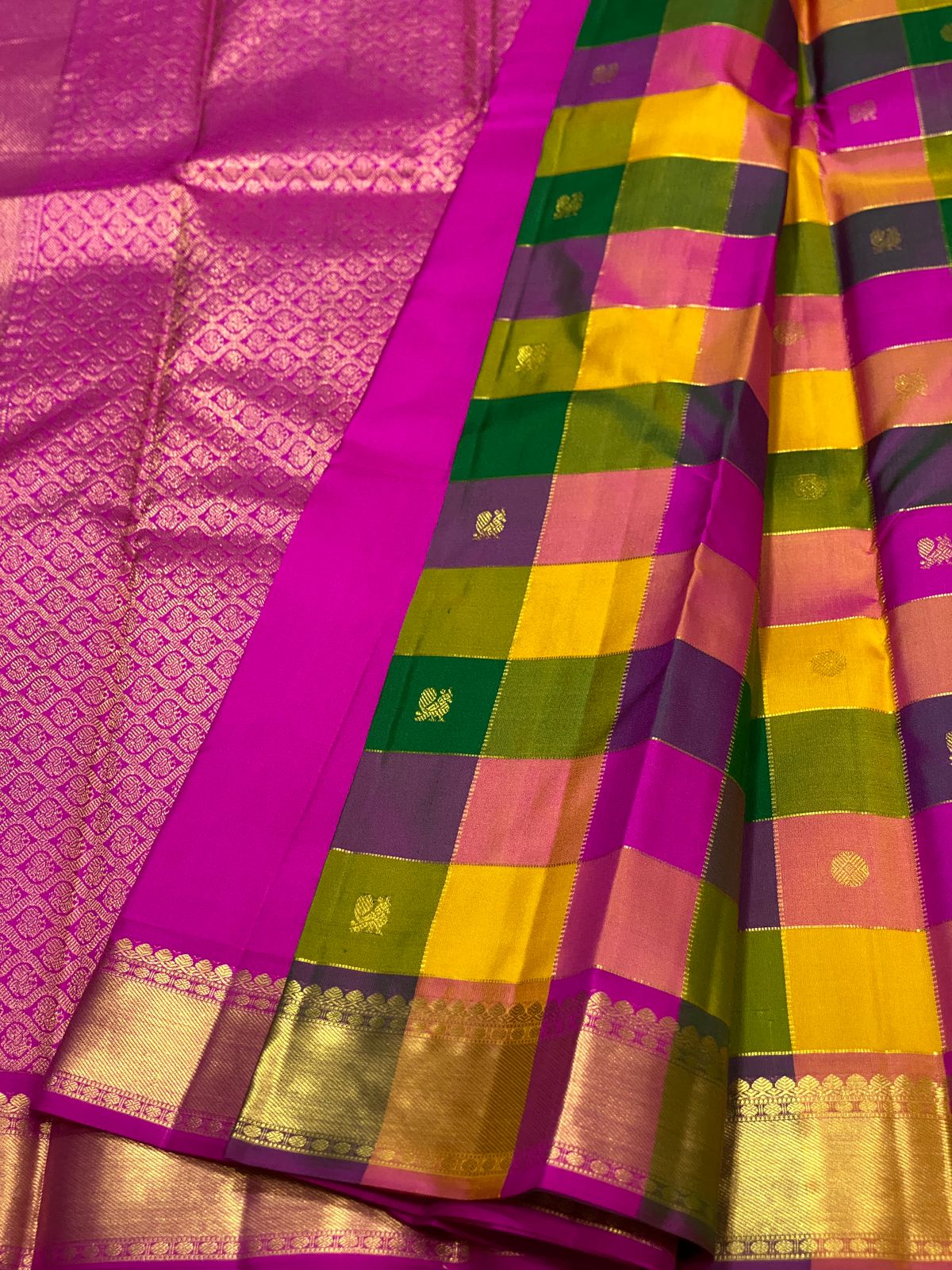 Kanchipuram Pure Silk Checks Design Saree
