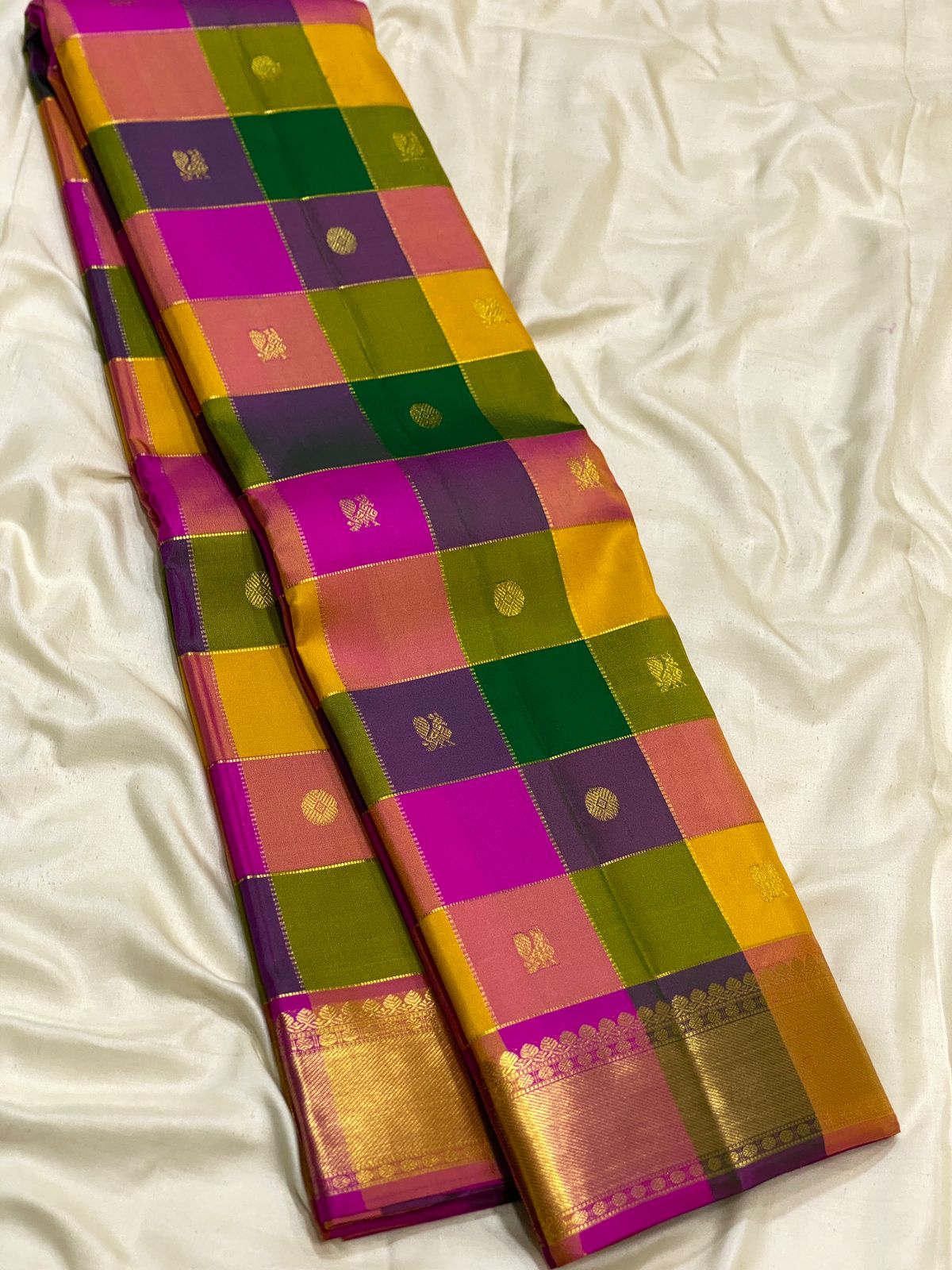 Kanchipuram Pure Silk Checks Design Saree