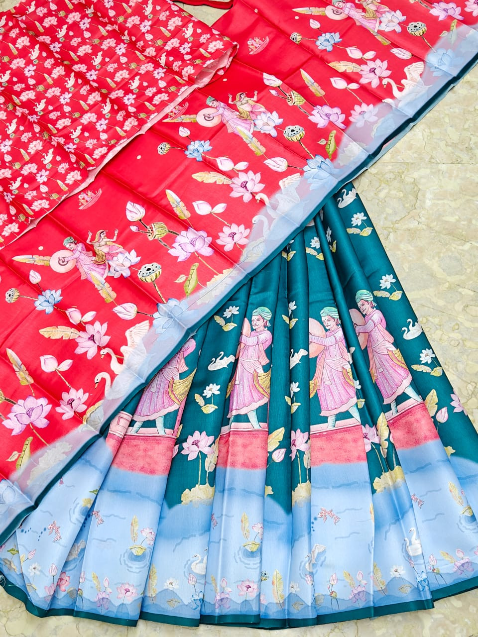 Tusser Printed Kota Lehenga Half Saree