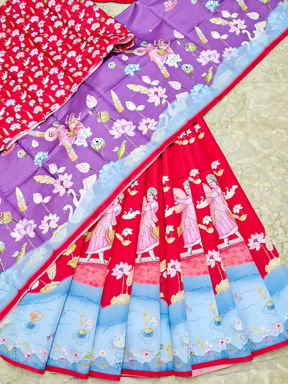 Tusser Printed Kota Lehenga Half Saree
