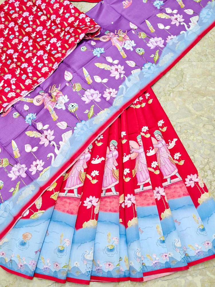 Image of Tusser Printed Kota Lehenga/ Half Saree