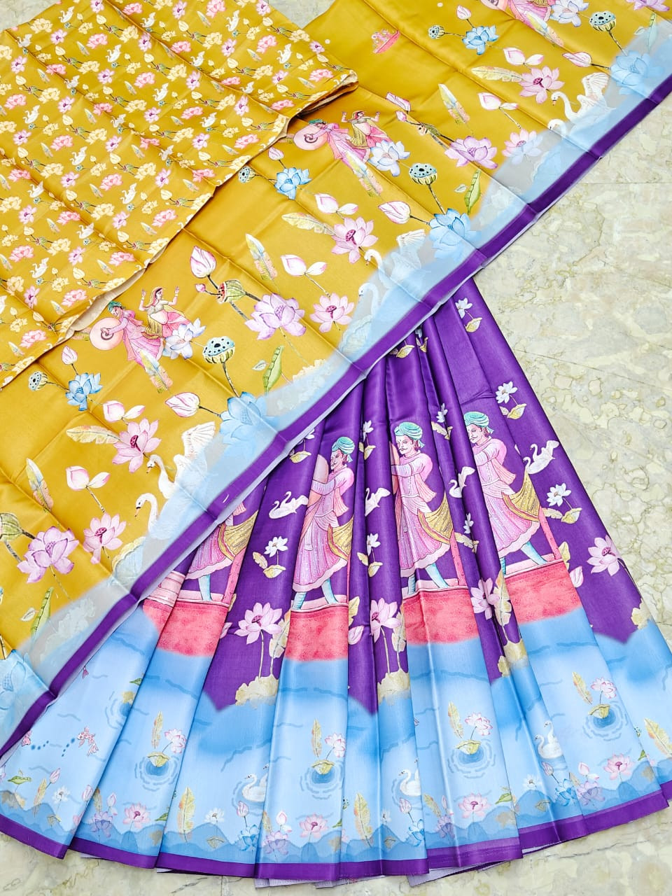 Tusser Printed Kota Lehenga Half Saree