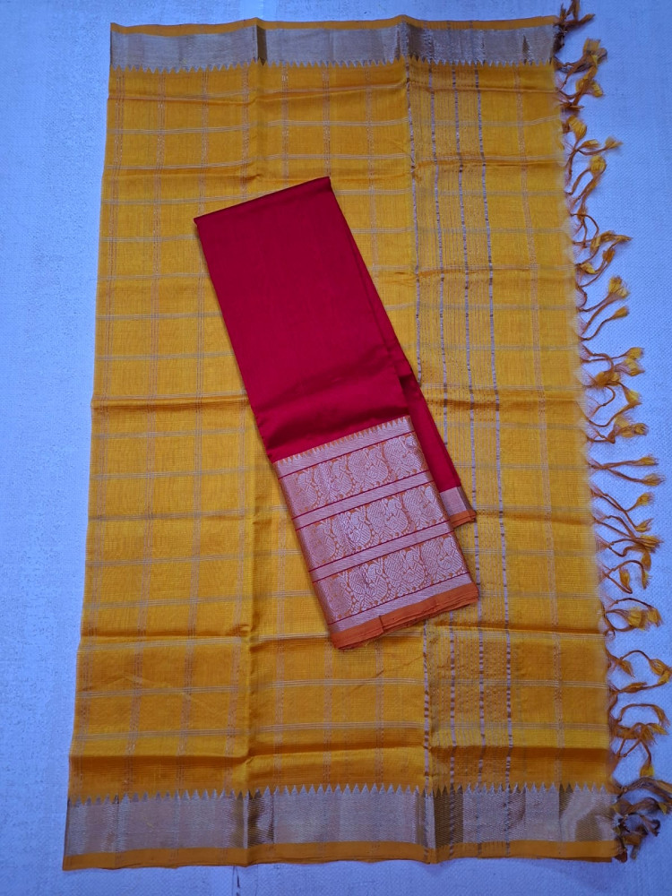 Image of Hand woven mangalagiri L.T silk &amp; cotton BIG KANCHI border lehanga sets ( langa voni sets )