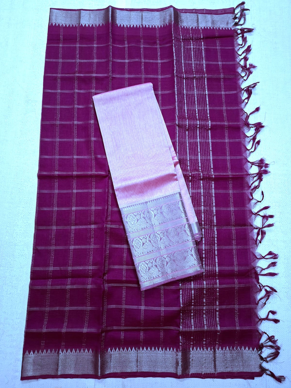Hand woven mangalagiri LT silk  cotton BIG KANCHI border lehanga sets  langa voni sets 