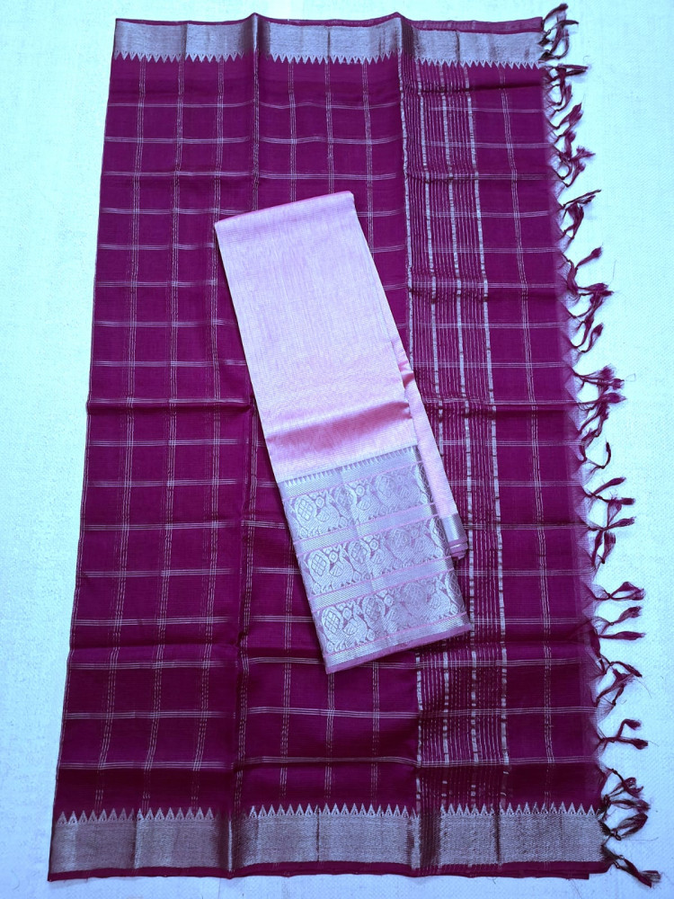 Image of Hand woven mangalagiri L.T silk &amp; cotton BIG KANCHI border lehanga sets ( langa voni sets )