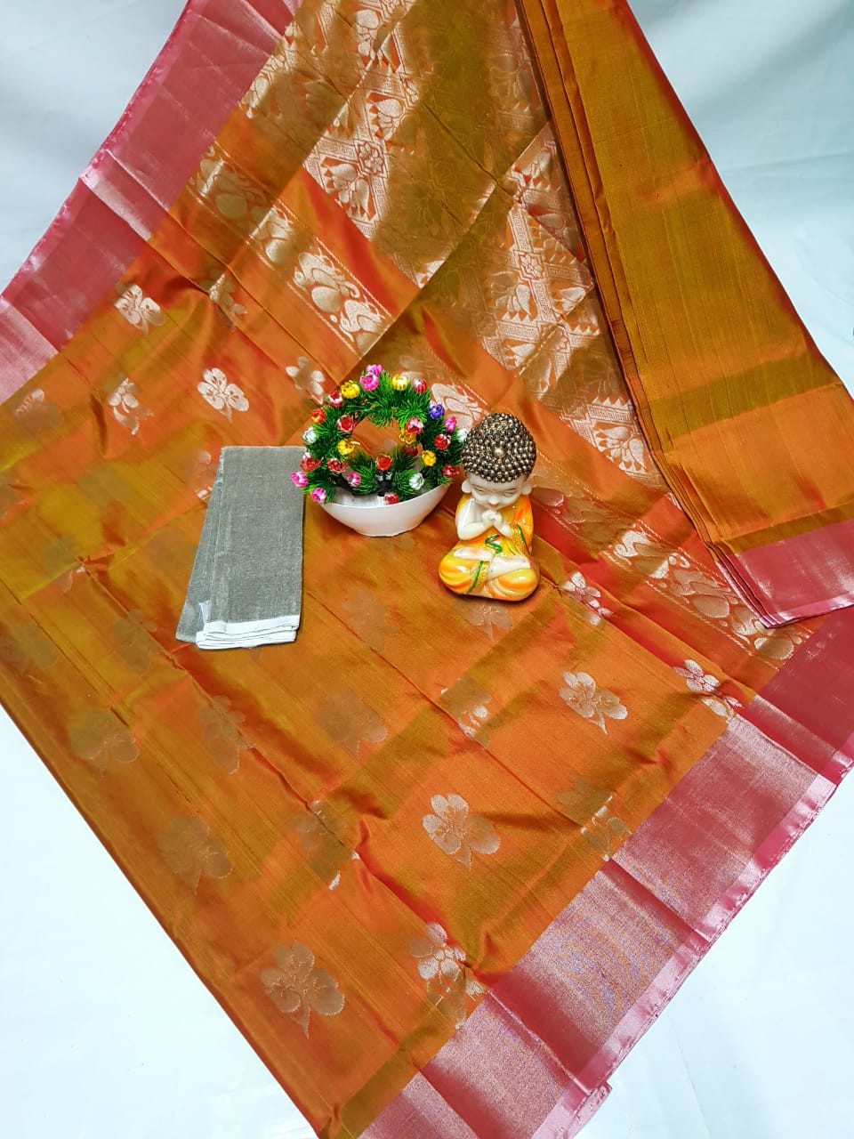 Uppada Pure Silk Silver Big Butta Saree