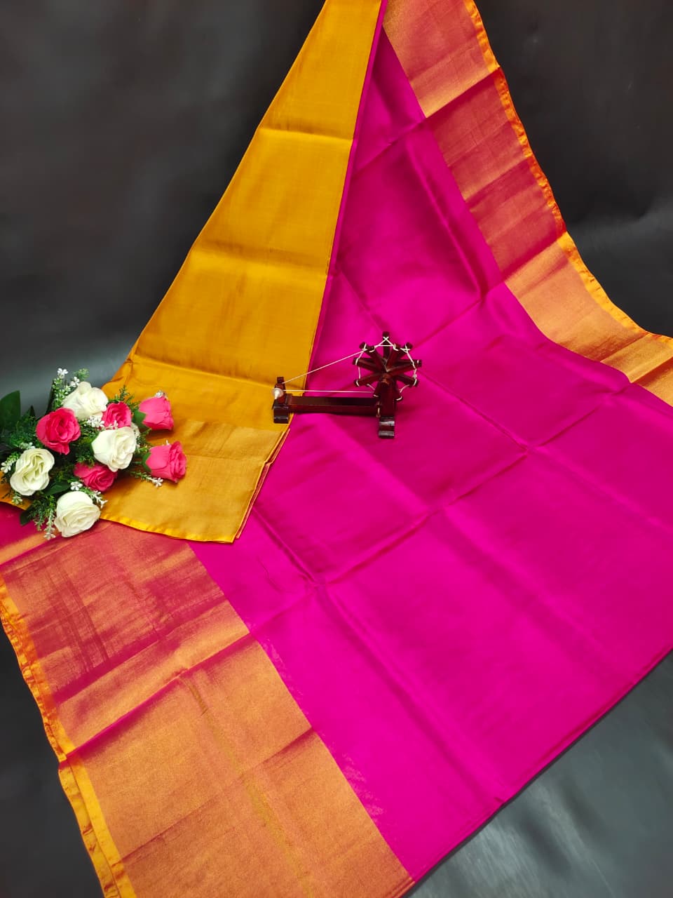 Uppada Pure Silk Plain Saree with Kaddi Border