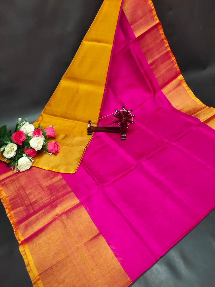 Image of Uppada Pure Silk Plain Saree with Kaddi Border