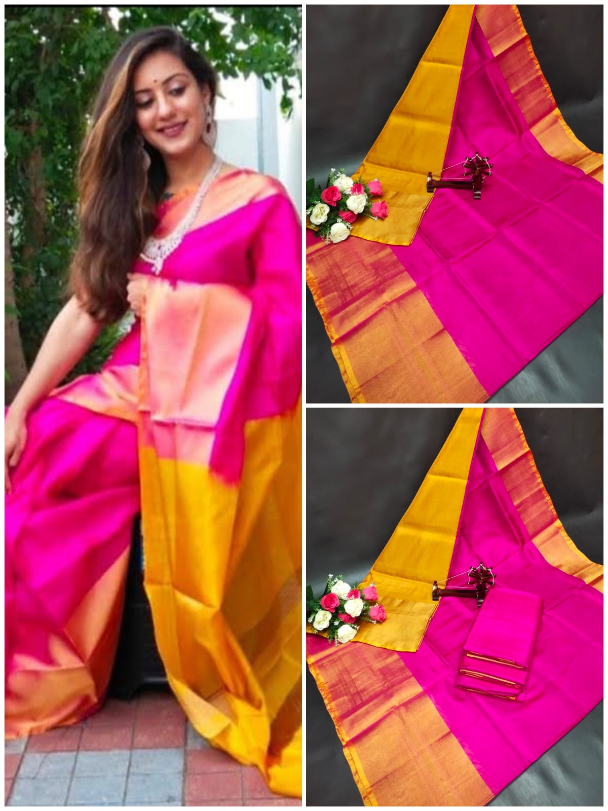 Uppada Pure Silk Plain Saree with Kaddi Border