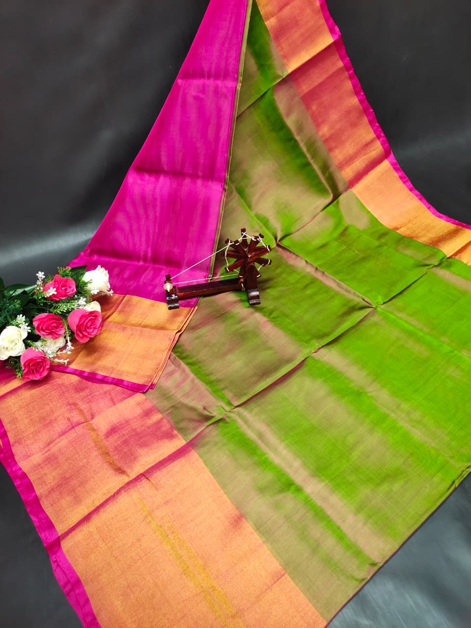 Uppada Pure Silk Plain Saree with Kaddi Border