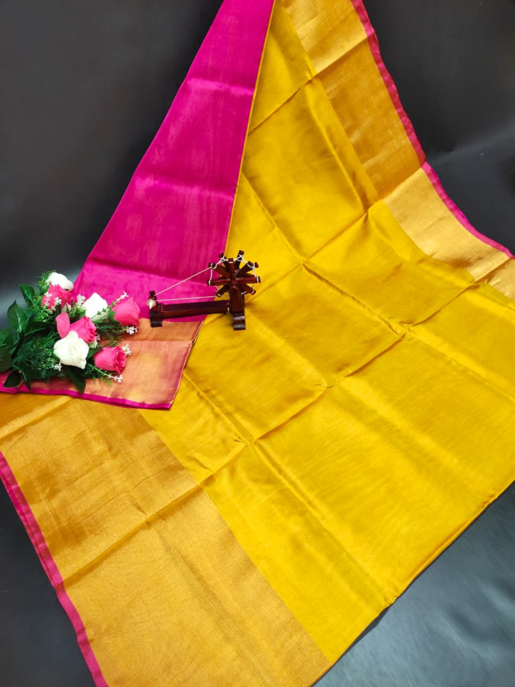 Image of Uppada Pure Silk Plain Saree with Kaddi Border