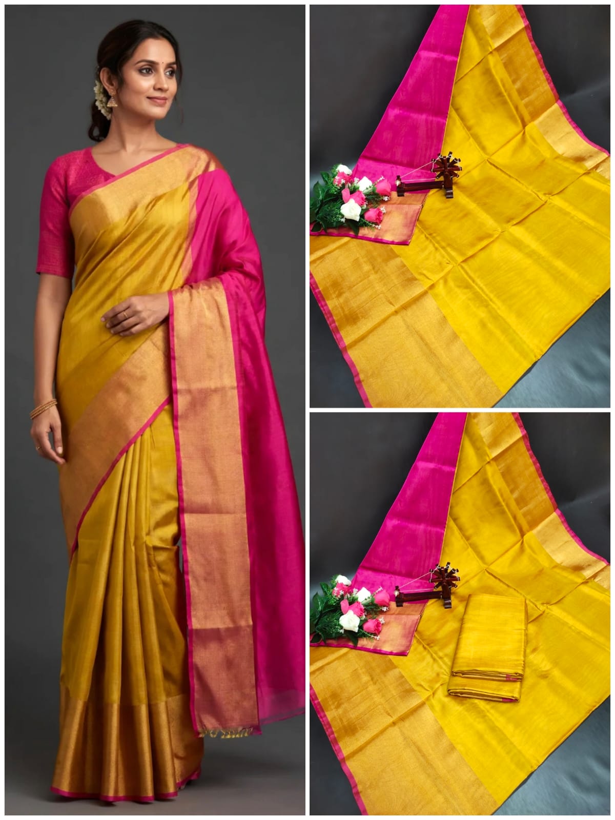 Uppada Pure Silk Plain Saree with Kaddi Border