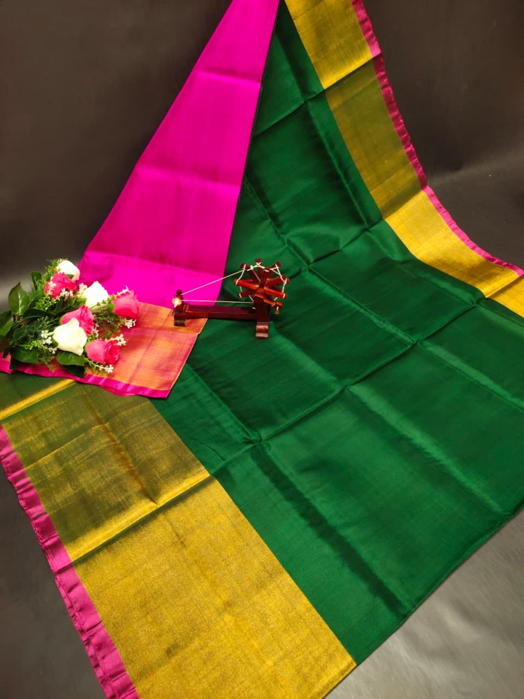 Image of Uppada Pure Silk Plain Saree with Kaddi Border