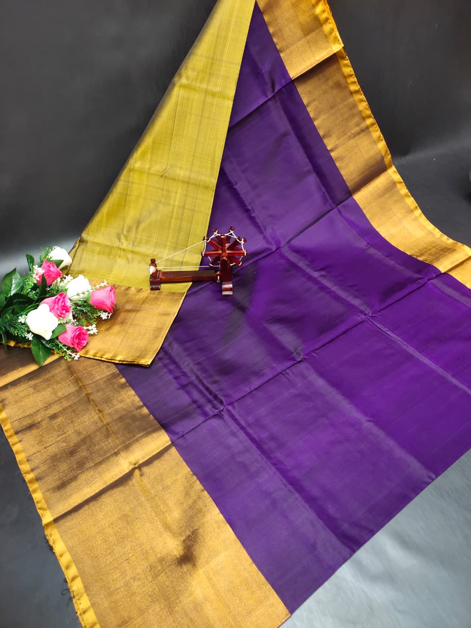 Uppada Pure Silk Plain Saree with Kaddi Border