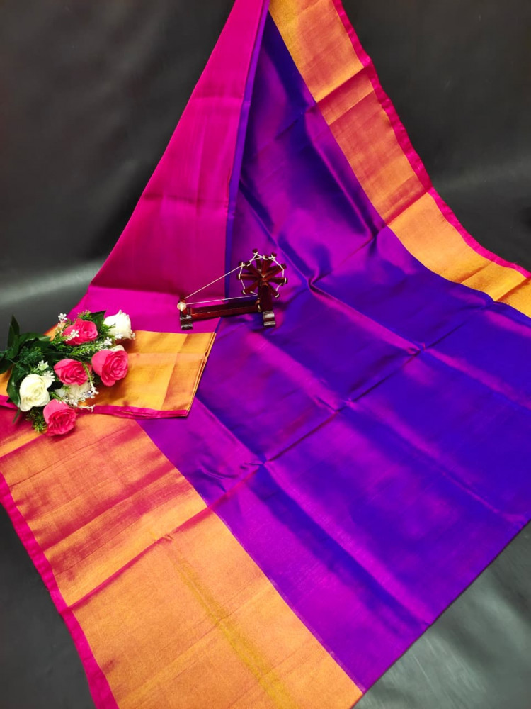 Image of Uppada Pure Silk Plain Saree with Kaddi Border