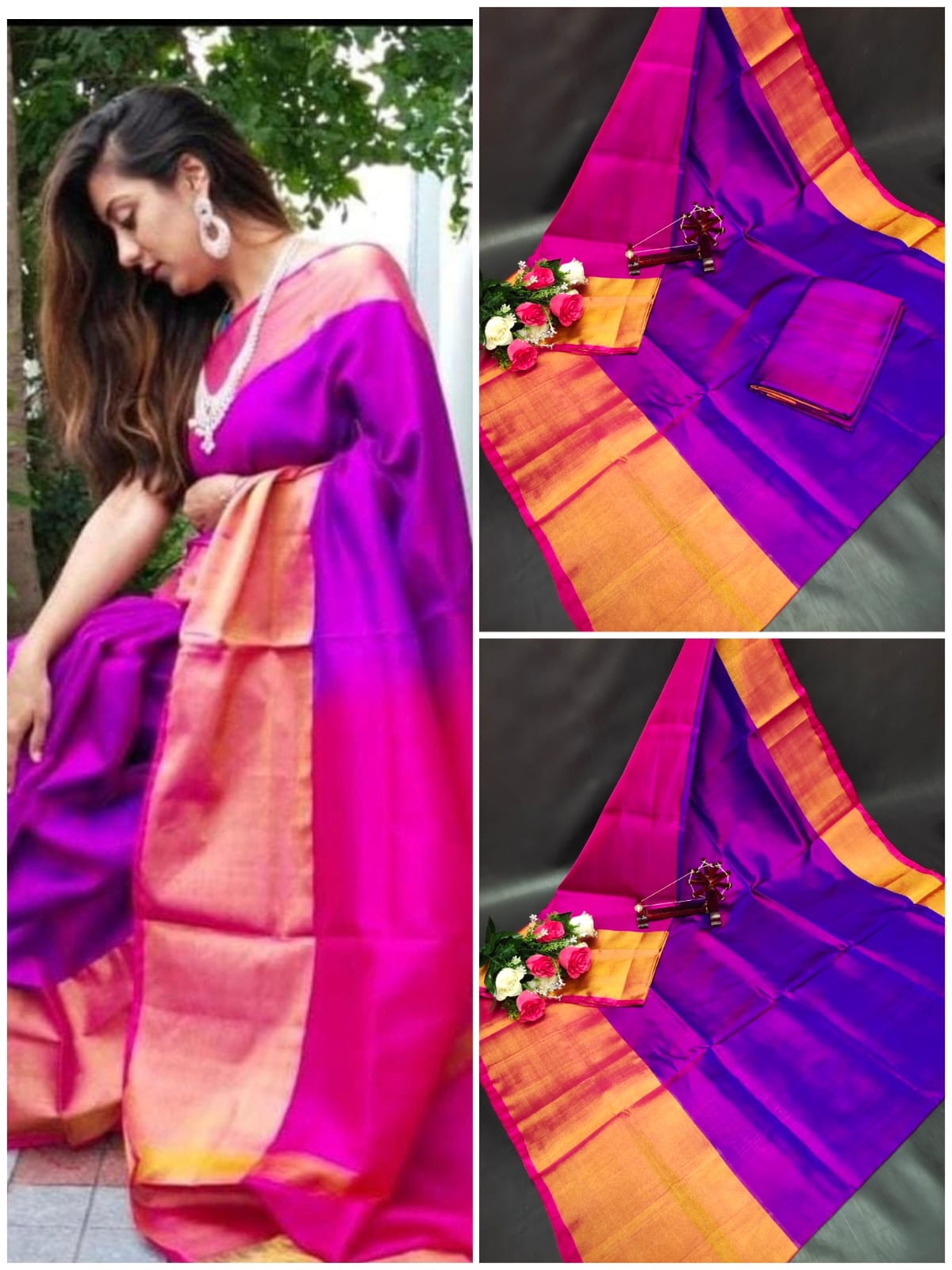 Uppada Pure Silk Plain Saree with Kaddi Border