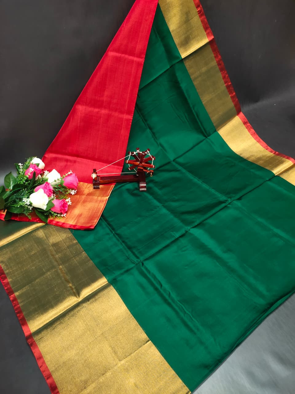 Uppada Pure Silk Plain Saree with Kaddi Border