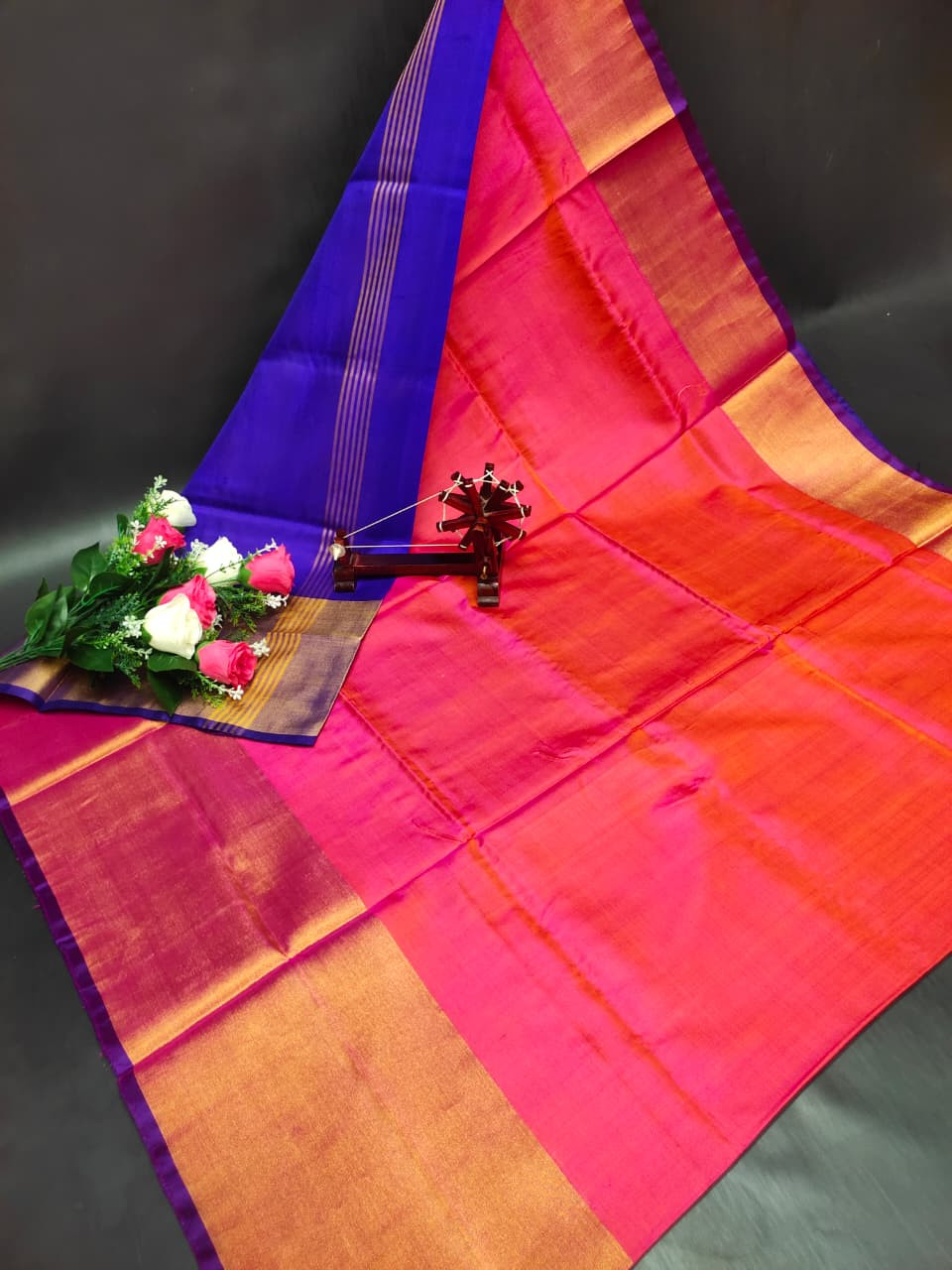 Uppada Pure Silk Plain Saree with Kaddi Border