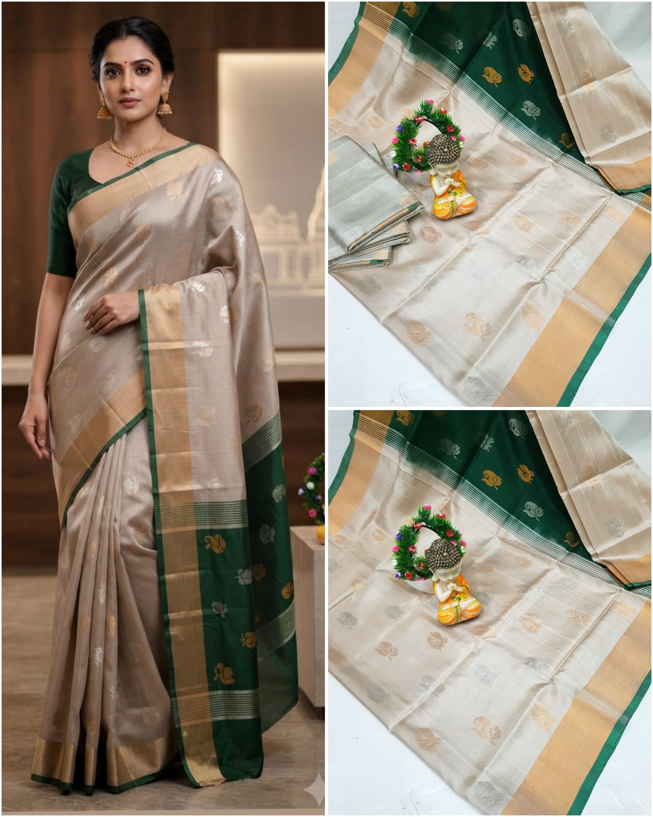 Uppada Pure Silk Topi Butta Saree with Kaddi Border