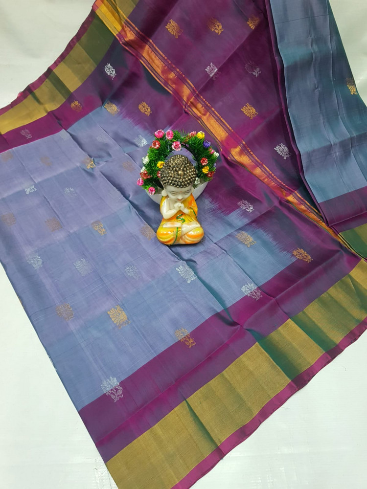Image of Uppada Pure Silk Topi Butta Saree with Kaddi Border
