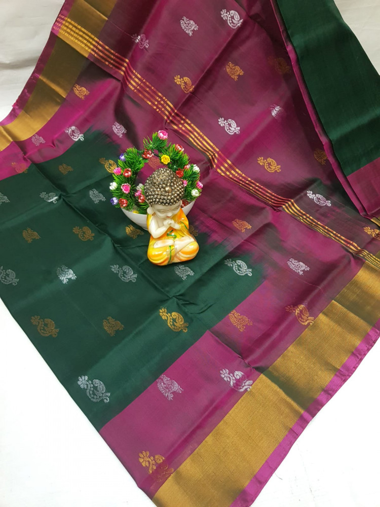 Image of Uppada Pure Silk Topi Butta Saree with Kaddi Border