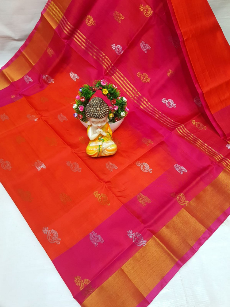 Image of Uppada Pure Silk Topi Butta Saree with Kaddi Border
