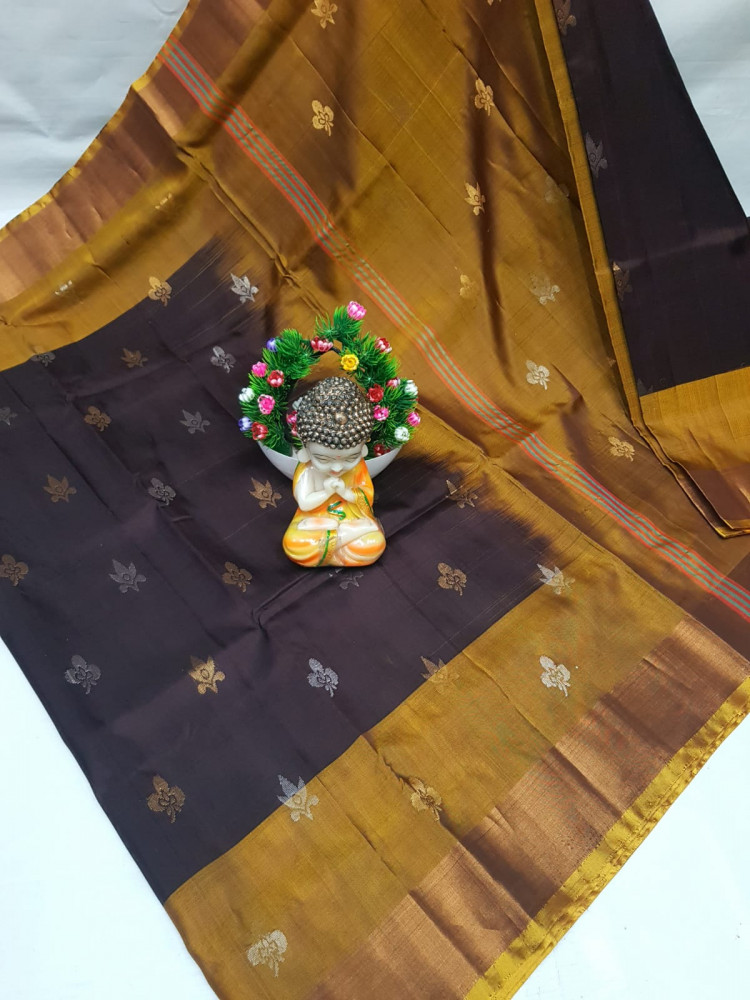 Image of Uppada Pure Silk Topi Butta Saree with Kaddi Border