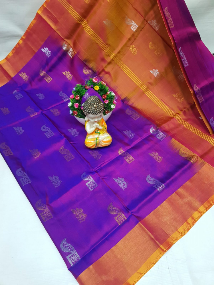 Image of Uppada Pure Silk Topi Butta Saree with Kaddi Border