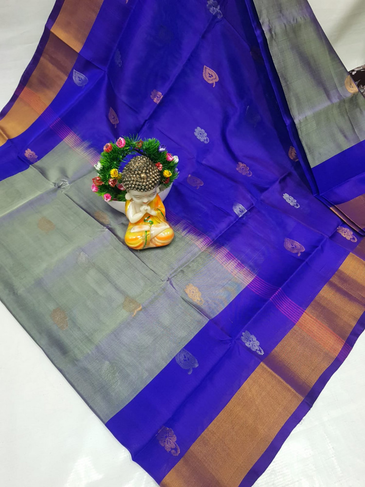 Image of Uppada Pure Silk Topi Butta Saree with Kaddi Border