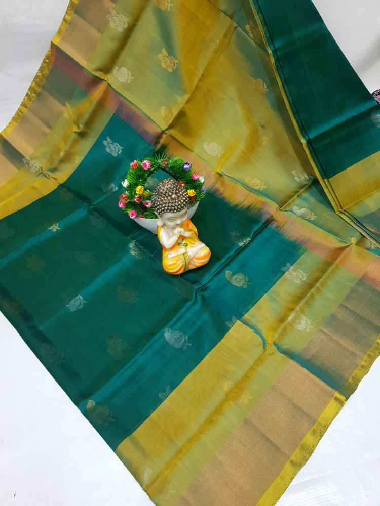 Image of Uppada Pure Silk Topi Butta Saree with Kaddi Border