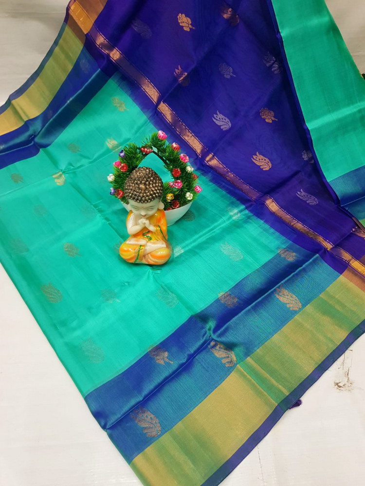 Image of Uppada Pure Silk Topi Butta Saree with Kaddi Border