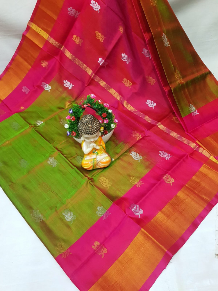 Image of Uppada Pure Silk Topi Butta Saree with Kaddi Border