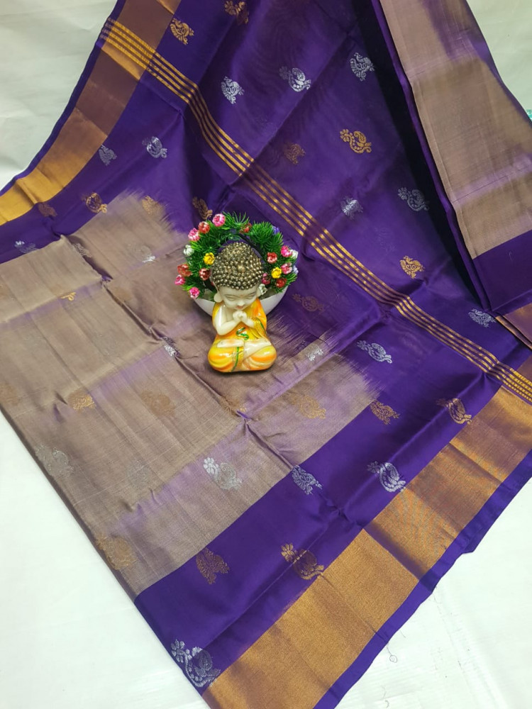 Image of Uppada Pure Silk Topi Butta Saree with Kaddi Border