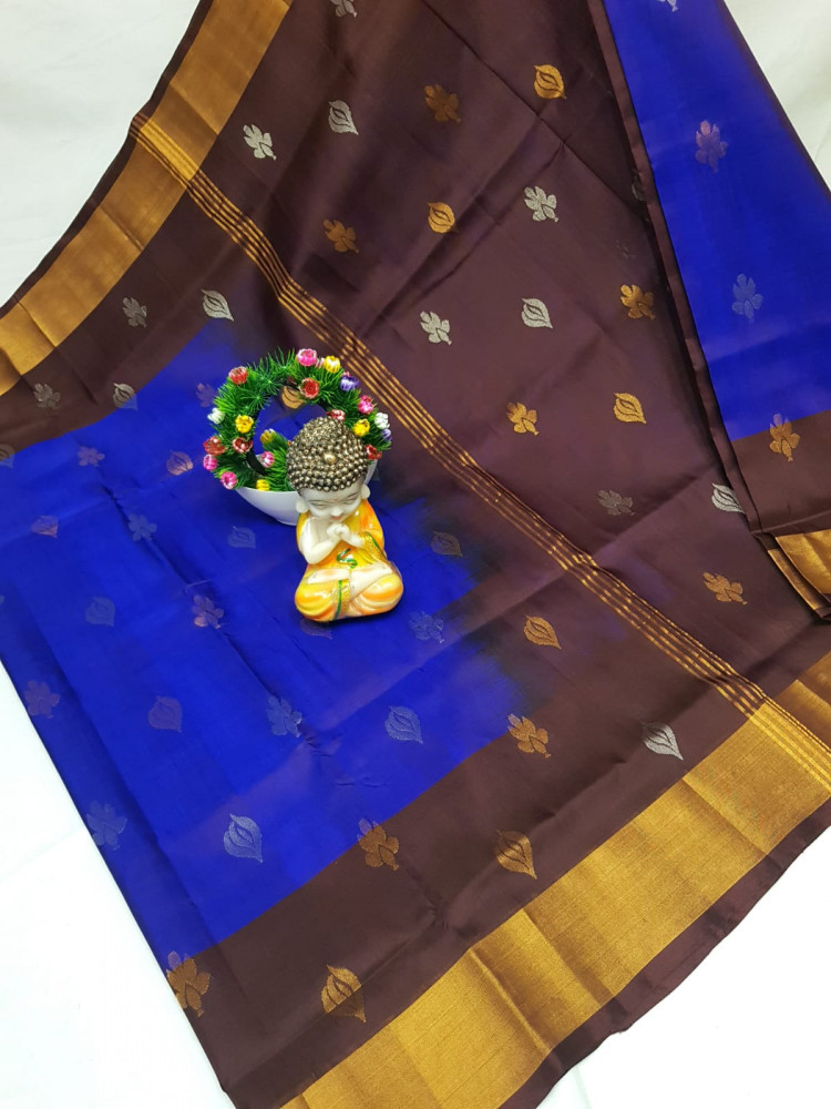 Image of Uppada Pure Silk Topi Butta Saree with Kaddi Border
