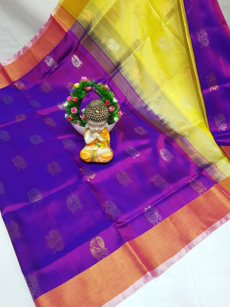 Image of Uppada Pure Silk Topi Butta Saree with Kaddi Border