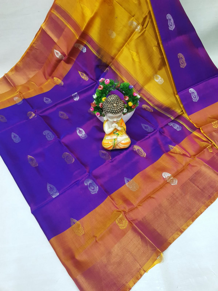 Image of Uppada Pure Silk Topi Butta Saree with Kaddi Border