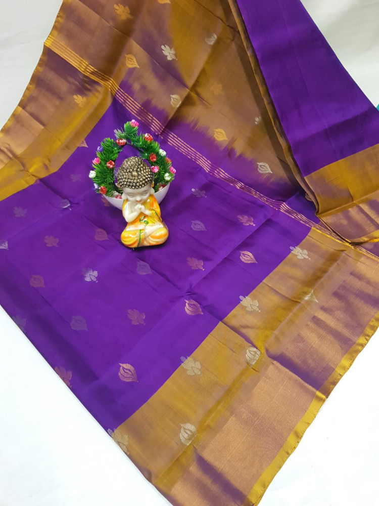 Image of Uppada Pure Silk Topi Butta Saree with Kaddi Border