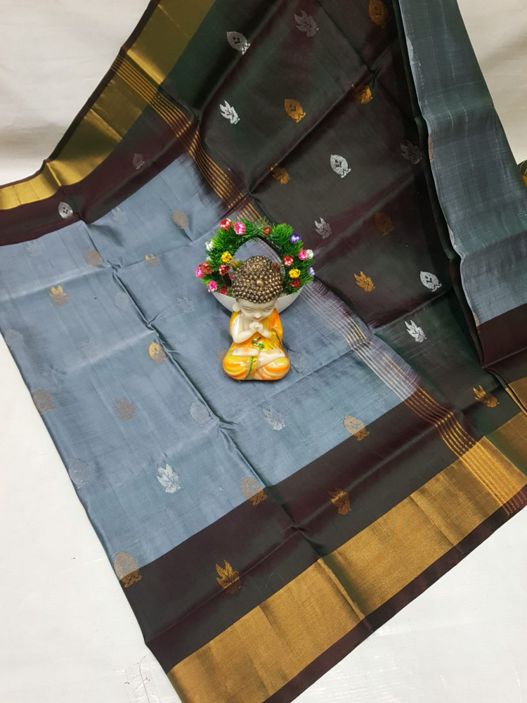 Image of Uppada Pure Silk Topi Butta Saree with Kaddi Border