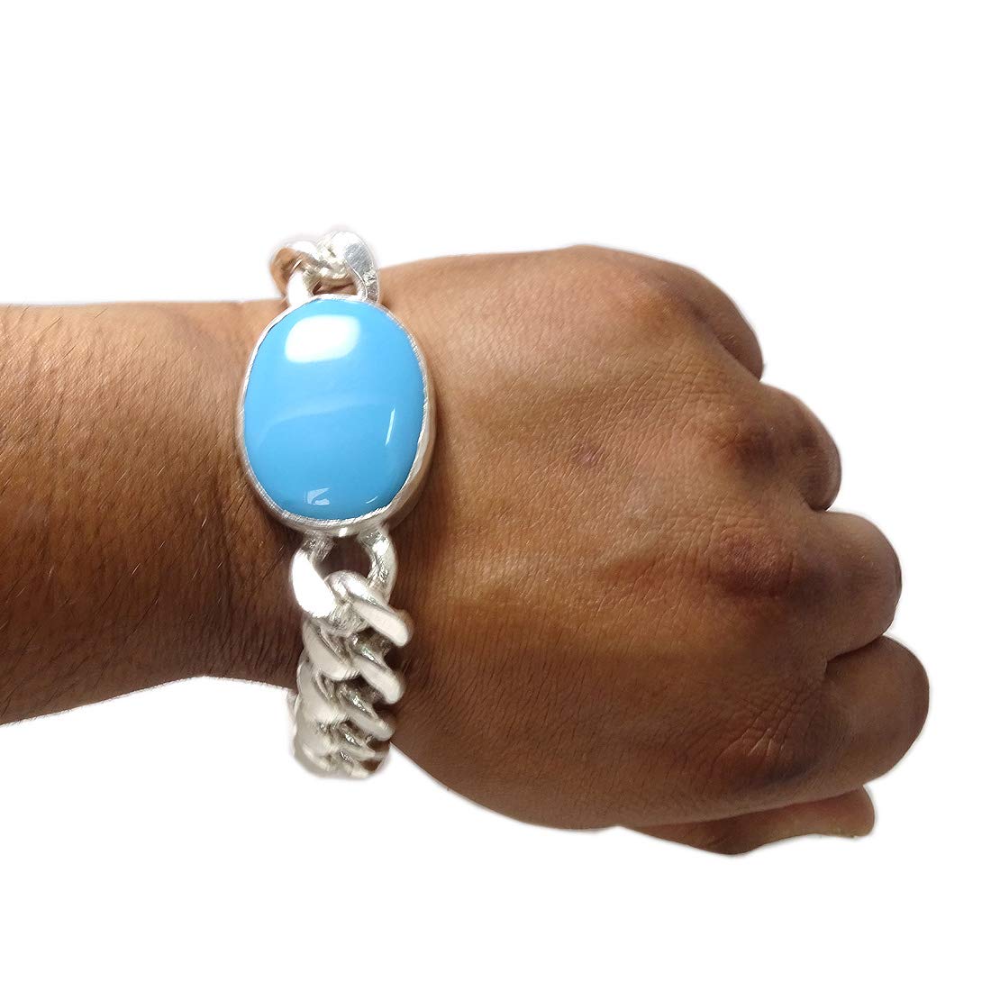 Designer Trendy Sterling Pure Solid Silver Salman Style Turquoise Firoza Bracelet for Men