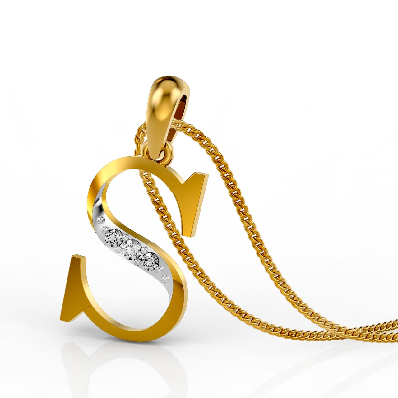 Designer Gold Plated Silver S Letter Pendant Stylish