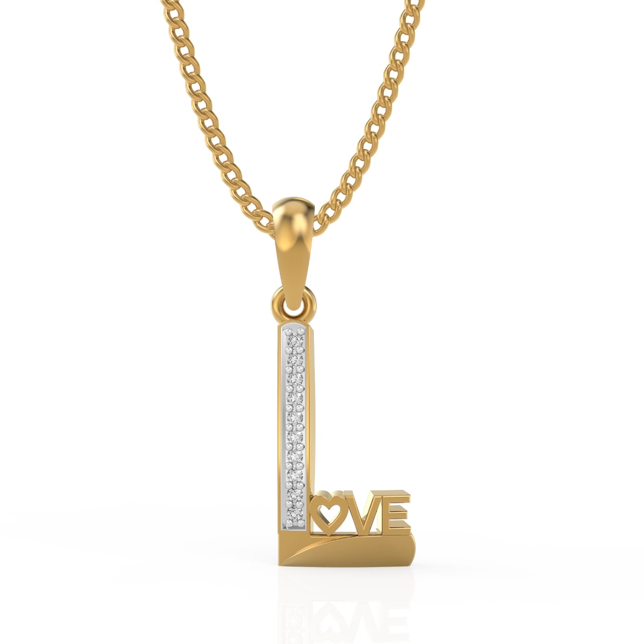 Designer Gold Plated Silver Love Shaped L Letter Pendant