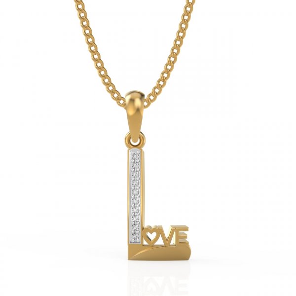 Image of Designer Gold Plated Silver Love Shaped L Letter Pendant