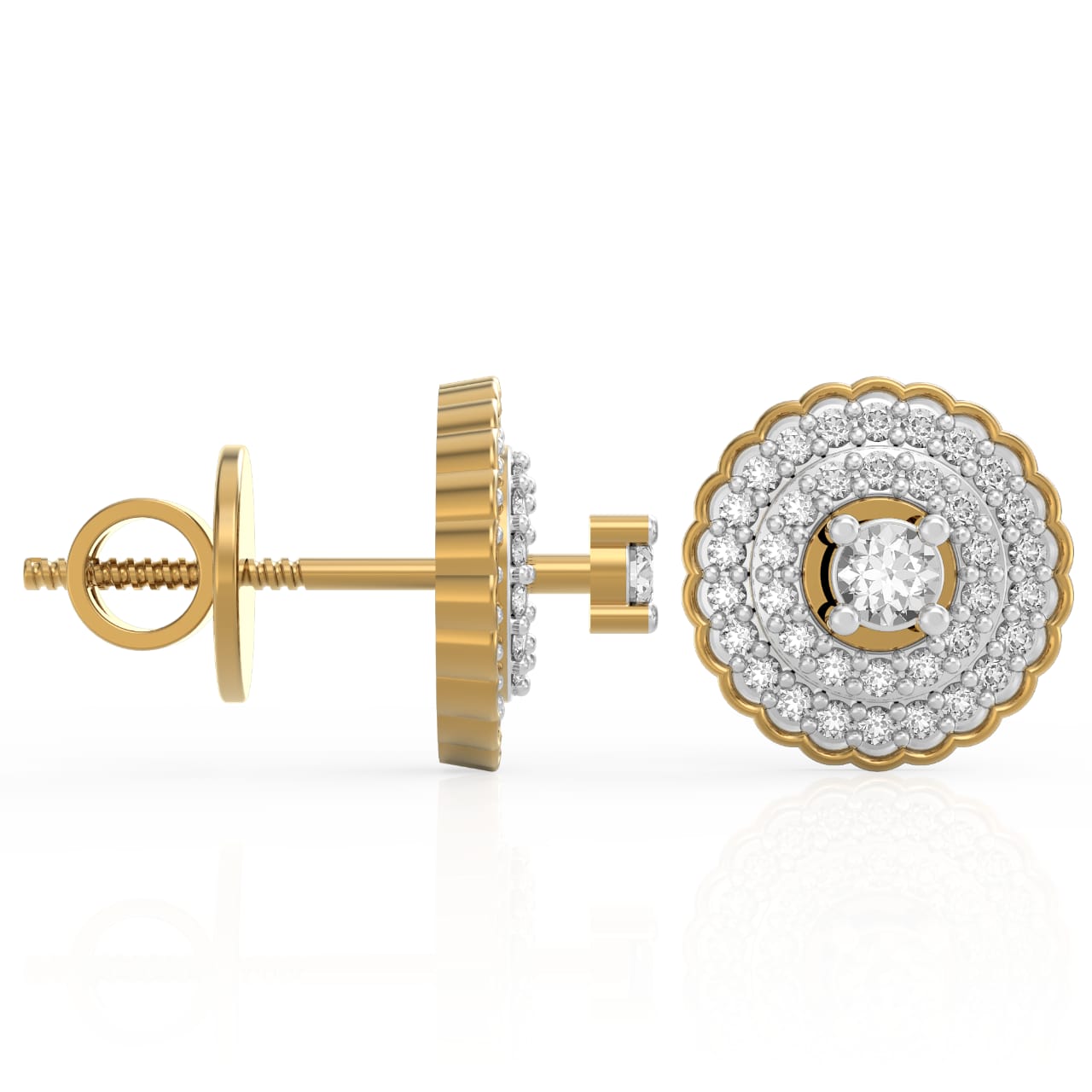 Designer Gold Plated Silver Round Shaped Diamond Earring