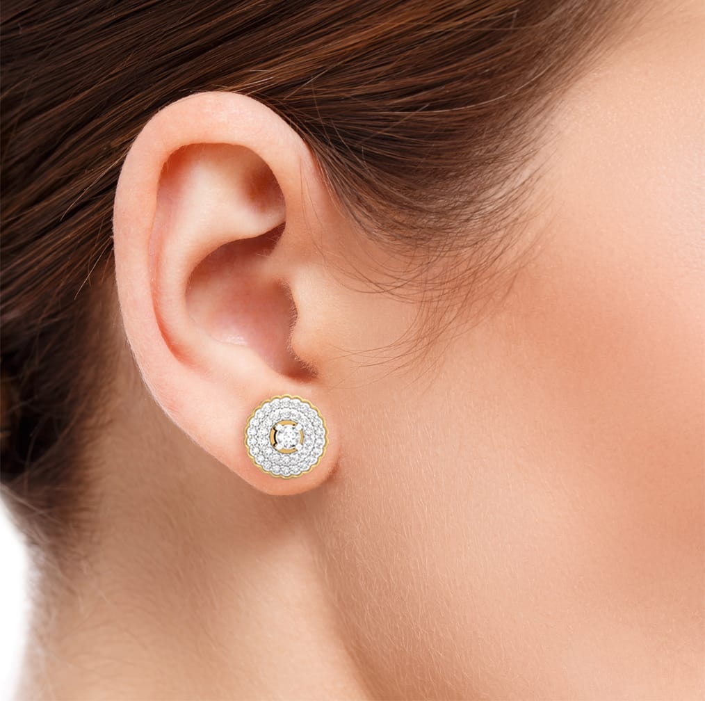 Designer Gold Plated Silver Round Shaped Diamond Earring